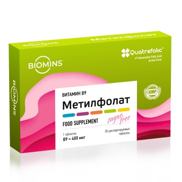 Biomins, Метилфолат Quatrefolic (витамин B9), диспергируемые таблетки, 30 шт.