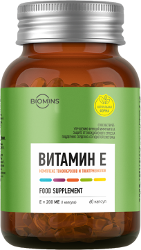 Biomins, Витамин E (комплекс токоферолов и токотриенолов), капсулы, 60 шт.